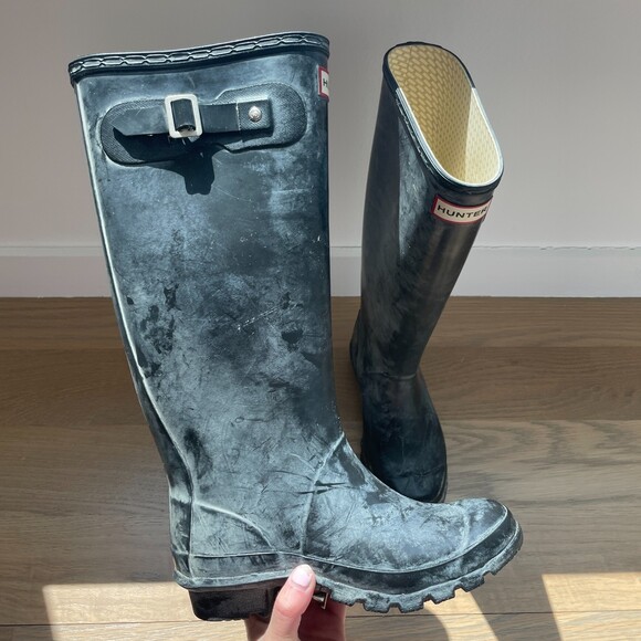 Hunter Knee High Tall Rubber Rain Boots Black Size 5 - Picture 1 of 8